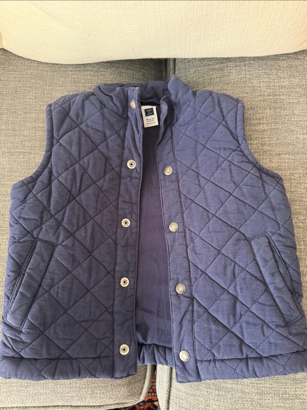 Jamie and Jack quilted navy blue vest size 18-24M
